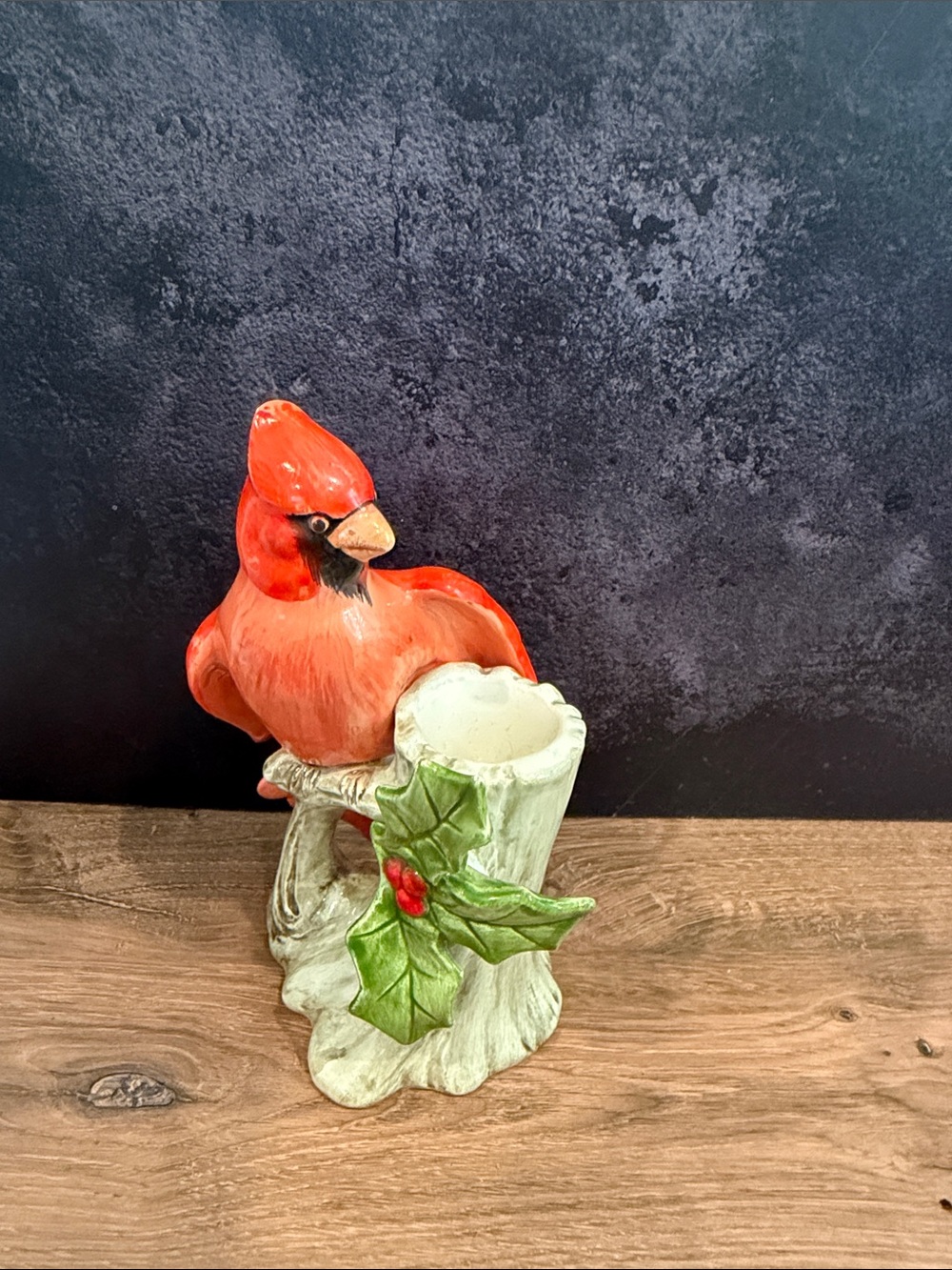 Fitz and Floyd Red Cardinal Vase with Green Holly Accents